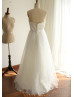 Ivory Sweetheart Strapless Lace Tulle Pearls Decorated Long Wedding Dress